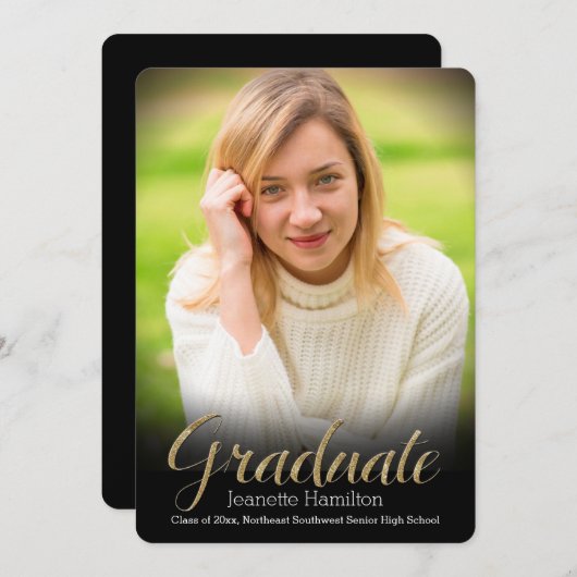 ブラックフレームVignette写真卒業発表 招待状 (正面/裏面)