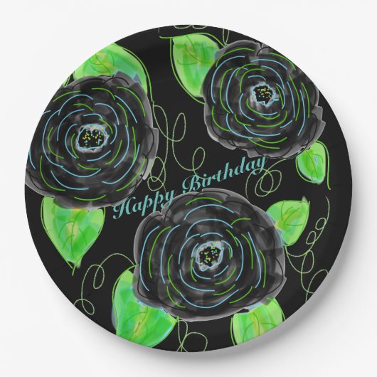 ブラックフローズ紙9インチパーティープレート ペーパープレート (正面)