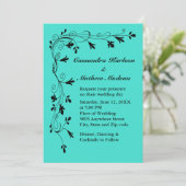 ブラックフローラつる植物ターコイズまたはカラー選択結婚 招待状 (スタンド正面)