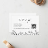 ブラックフローラウェディングRSVP | QRコードエンクロージャカード ノートカード (正面/裏面インサイチュ)