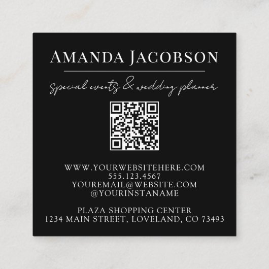 ブラックフローラエレガントプロフェッショナル スクエア名刺 (裏面)