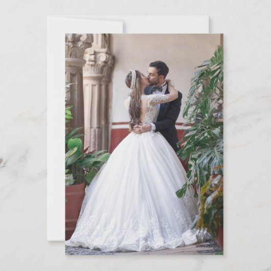 ブラックフローラエロペメント写真結婚式レセプション 招待状 (裏面)