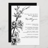 ブラックフローラオンホワイトブライダルシャワーの招待 招待状 (正面/裏面)