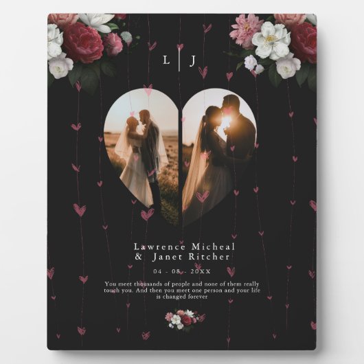 ブラックフローラカスタムフォトコラージギフトforカップル フォトプラーク (正面)