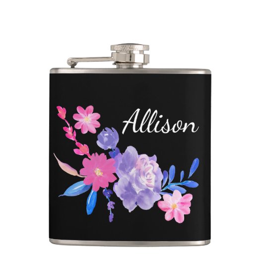 ブラックフローラカスタムモノグラムフラスコ フラスク (正面)