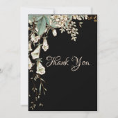 ブラックフローラガーランドスクリプトエレガントな結婚式 サンキューカード (正面)