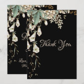 ブラックフローラガーランドスクリプトエレガントな結婚式 サンキューカード (正面/裏面)