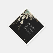 ブラックフローラガーランドスクリプトエレガントな結婚式 スタンダードカクテルナプキン (角)