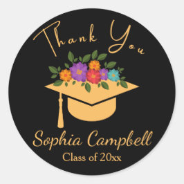 ブラックフローラクラシック卒業ステッカー ラウンドシール