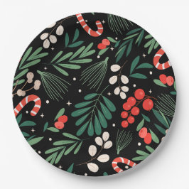 ブラックフローラクリスマス ペーパープレート