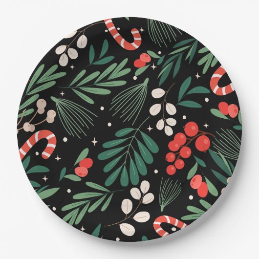 ブラックフローラクリスマス ペーパープレート (正面)