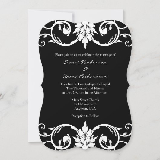 ブラックフローラスワーズブラケット結婚式招待状 招待状 (正面)