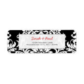 ブラックフローラダマスクレッドフォント差出人住所ラベル ラベル (正面)
