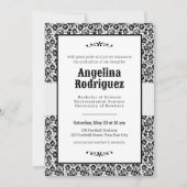 ブラックフローラダマスク写真卒業 招待状 (正面)