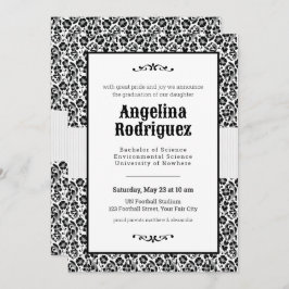 ブラックフローラダマスク写真卒業 招待状