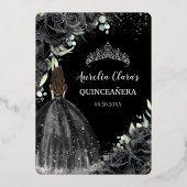 ブラックフローラドレスキンセアニラスウィート16 XVシルバー 箔招待状 (裏面)