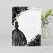 ブラックフローラドレスキンセアニラスウィート16 XVシルバー 箔招待状 (立ち正面)