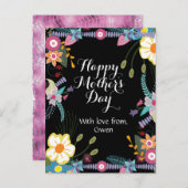 ブラックフローラハッピーマザーの日はがき ポストカード (正面/裏面)