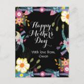 ブラックフローラハッピーマザーの日はがき ポストカード (正面)