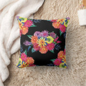 ブラックフローラフィエスタメキシコフラワー装飾用クッション クッション (ブランケット)