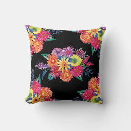ブラックフローラフィエスタメキシコフラワー装飾用クッション クッション