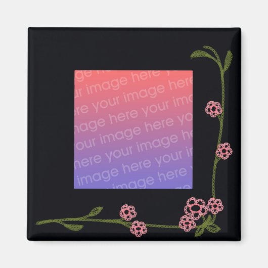 ブラックフローラフォトフレーム磁石 マグネット (正面)