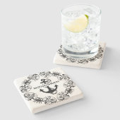 ブラックフローラフレーム&航海のいかりモノグラーム ストーンコースター (横)