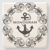 ブラックフローラフレーム&航海のいかりモノグラーム ストーンコースター (正面)