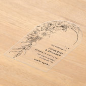 ブラックフローラブーケアー結婚チーズ アクリル招待状 (レイダウン)