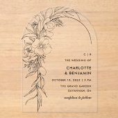 ブラックフローラブーケアー結婚チーズ アクリル招待状 (正面)