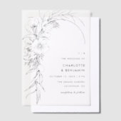 ブラックフローラブーケアー結婚チーズ ベラム紙招待状 (オフセット)