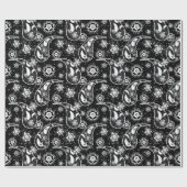 ブラックフローラペイズリーイラストレーションパターンデザイン ラッピングペーパー (フラット)