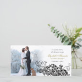 ブラックフローラペイズリーボホエレガントなウェディングフォト サンキューカード (スタンド正面)