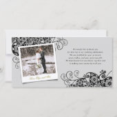 ブラックフローラペイズリーボホエレガントなウェディングフォト サンキューカード (裏面)