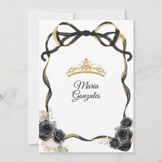 ブラックフローラボウプリンセス金ゴールドクラウンキンセアニラ 招待状 (裏面)