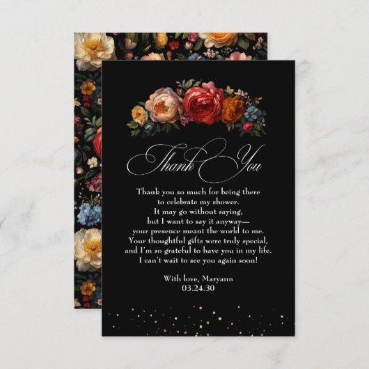 ブラックフローラボタニカルムーディーズオランダありがとう サンキューカード (正面/裏面)