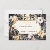 ブラックフローラボー結婚ダーの応答カード 出欠カード (正面)