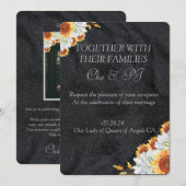 ブラックフローラミニマル結婚ズ 招待状 (正面/裏面)