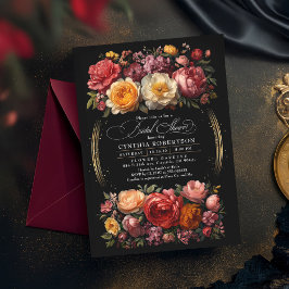 ブラックフローラムーディボタニカルエレガントブライダルシャワー 招待状