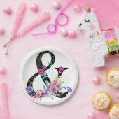 ブラックフローラモダンアンパサンドシック春の結婚式 ペーパープレート (パーティー)