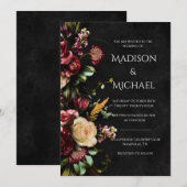 ブラックフローラモダン結婚ズ 招待状 (正面/裏面)