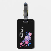 ブラックフローラモノグラムピンクかわいらしパープルガーリー ラゲッジタグ (裏面縦)