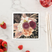 ブラックフローラモノグ結婚ラム スタンダードカクテルナプキン (インサイチュ)