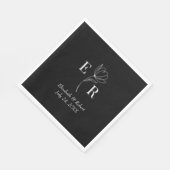 ブラックフローラモノグ結婚ラム スタンダードランチョンナプキン (角)