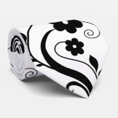 ブラックフローラユニーク2ブラック/ホワイトデザインネクタイ ネクタイ (ロール)