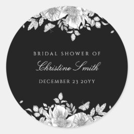 ブラックフローララインアートブライダルシャワー ラウンドシール
