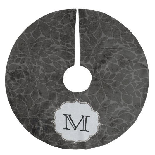 ブラックフローラリーフツリーモノグラムイニシャルツリースカート ブラッシュドポリエステルツリースカート (正面)