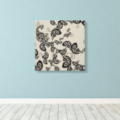 ブラックフローラ孔雀デコアートカンバスプリント キャンバスプリント (インサイチュ (ウッドフロア))