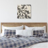 ブラックフローラ孔雀デコアートカンバスプリント キャンバスプリント (インサイチュ (寝室))