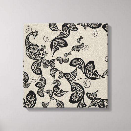 ブラックフローラ孔雀デコアートカンバスプリント キャンバスプリント (正面)